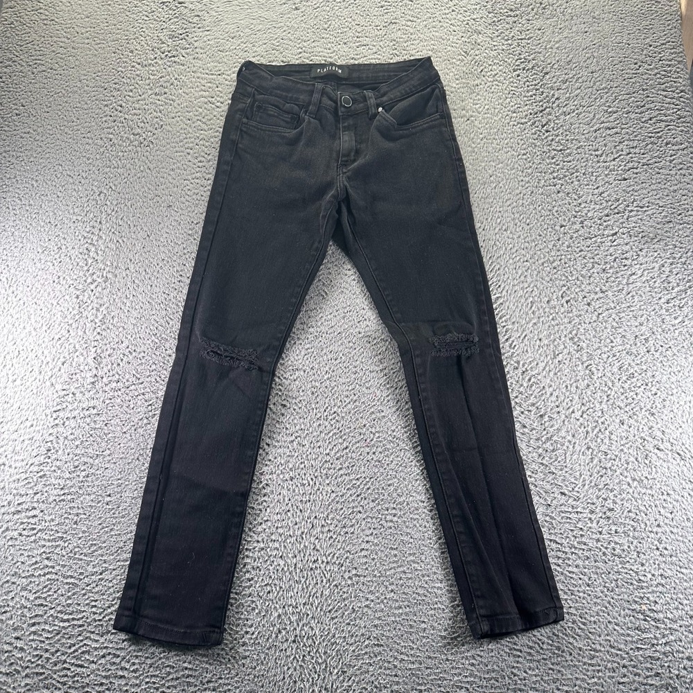 Platform Jeans Womens 27x29 Black Cotton Denim Skinny Leg Distressed Stretch